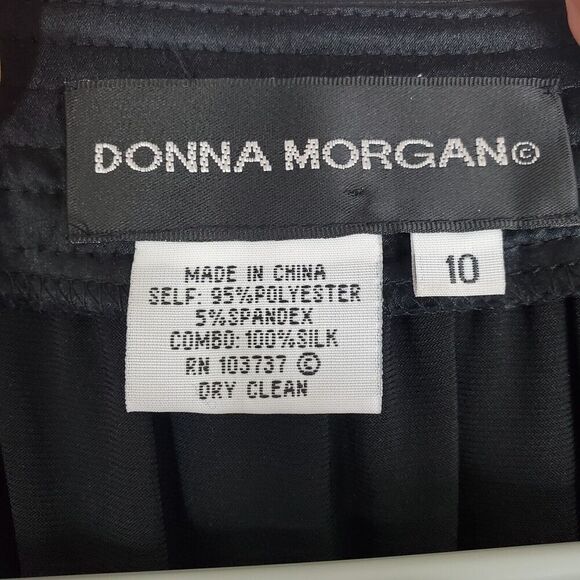 Donna Morgan Little Black Dress Silk Trim Shift Modest Formal Evening Womens 10 - Picture 7 of 8